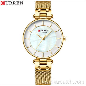 CURREN 9056, relojes de cuarzo encantadores para mujer, reloj de vestir de acero completo para mujer, reloj de pulsera para mujer, reloj femenino con diamantes de imitación a la moda